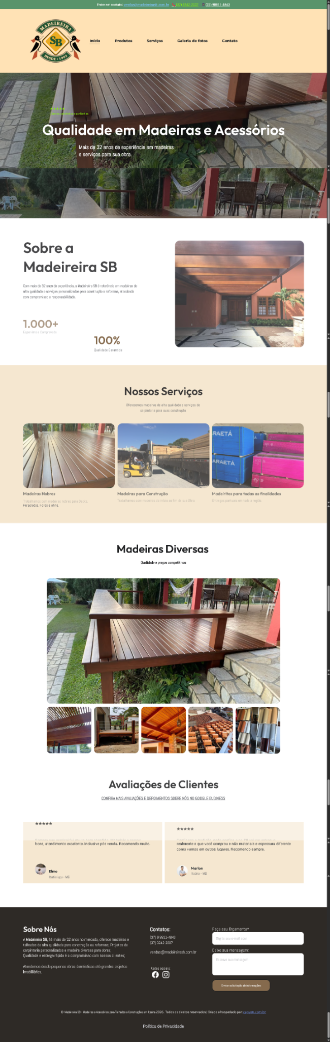 Madeireira SB — site desenvolvido pela Capyon